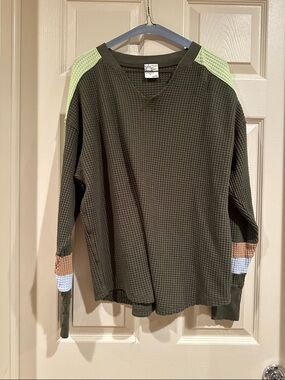 aerie Olive Green Waffle-Knit Long Sleeve Top